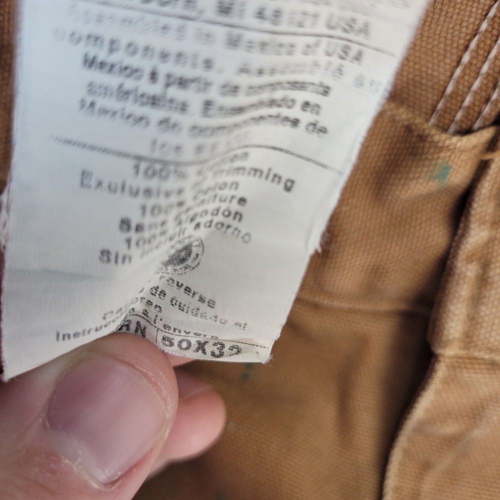 Carhartt Carpenter Pants Mens 50x32 Brown B11 Washed Duck Work Dungaree Utility - Picture 6 of 12